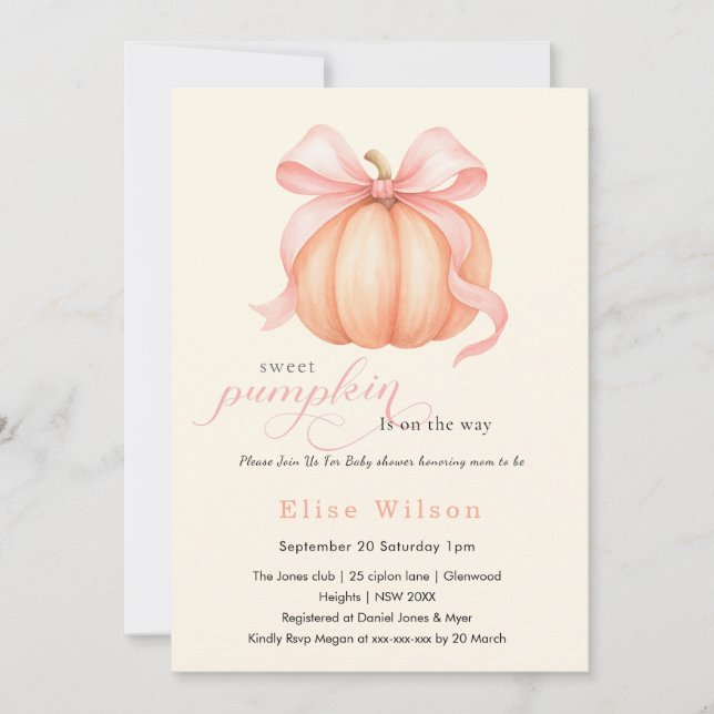 Sweet Little pumpkin pink bow is on the way  Invitation (Front)