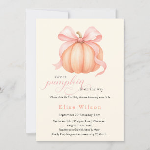 Sweet Little pumpkin pink bow is on the way  Invitation