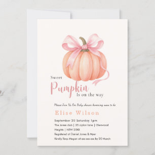 Sweet Little pumpkin pink bow is on the way Invitation