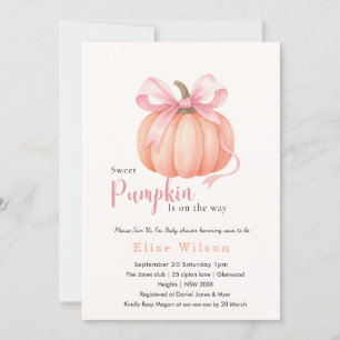 Sweet Little pumpkin pink bow is on the way  Invitation