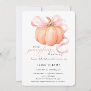 Sweet Little pumpkin pink bow is on the way Invitation