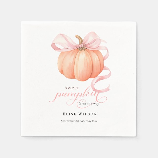 Sweet Little pumpkin pink bow is on the way Napkin (Front)
