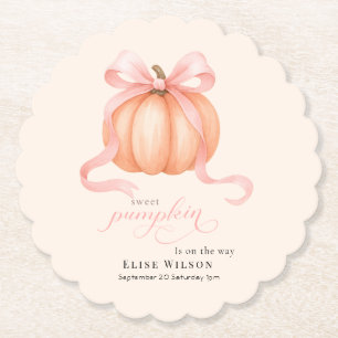 Sweet Little pumpkin pink bow is on the way Paper Coaster