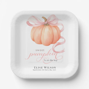 Sweet Little pumpkin pink bow is on the way Paper Plate