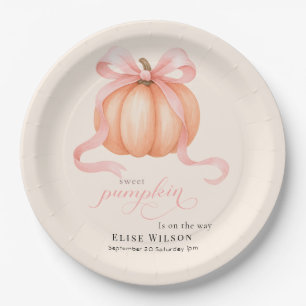 Sweet Little pumpkin pink bow is on the way Paper Plate