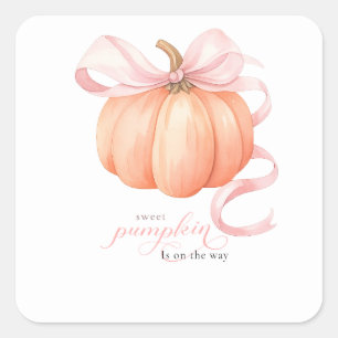 Sweet Little pumpkin pink bow is on the way Square Sticker
