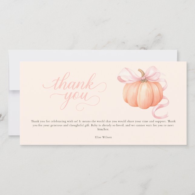 Sweet little pumpkin pink bow is on the way thank you card (Front)