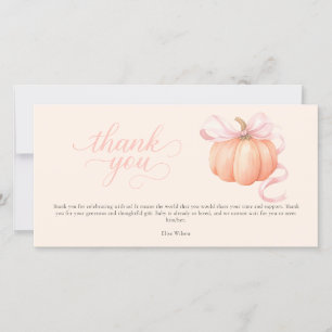 Sweet little pumpkin pink bow is on the way thank you card