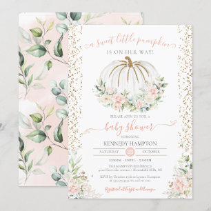 Sweet Little Pumpkin, Pink Fall Autumn Baby Shower Invitation