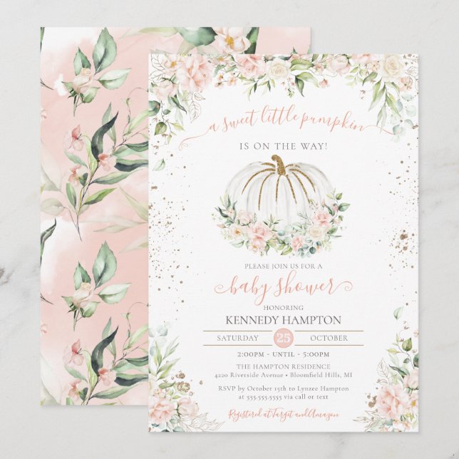 Sweet Little Pumpkin, Pink Fall Autumn Baby Shower Invitation (Front/Back)
