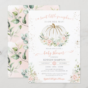 Sweet Little Pumpkin, Pink Fall Autumn Baby Shower Invitation