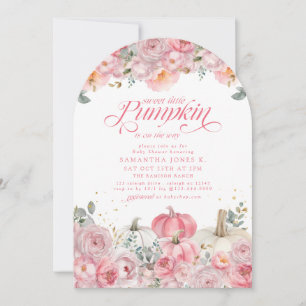 Sweet Little Pumpkin Pink Floral Fall Baby Shower Invitation