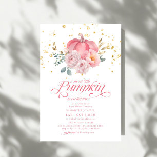 Sweet Little Pumpkin Pink Floral Fall Baby Shower Invitation
