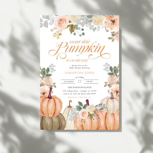 Sweet Little Pumpkin Pink Floral Fall Baby Shower  Invitation (Creator Uploaded)