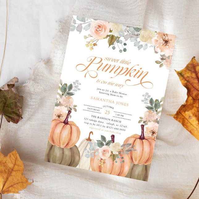 Sweet Little Pumpkin Pink Floral Fall Baby Shower  Invitation (Creator Uploaded)
