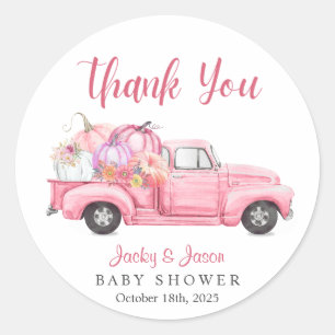 Sweet Little Pumpkin Pink Girl Baby Shower Classic Round Sticker