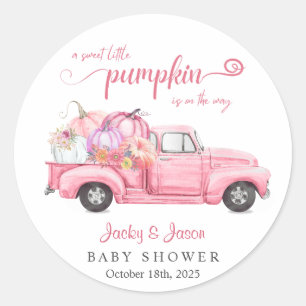 Sweet Little Pumpkin Pink Girl Baby Shower Classic Round Sticker