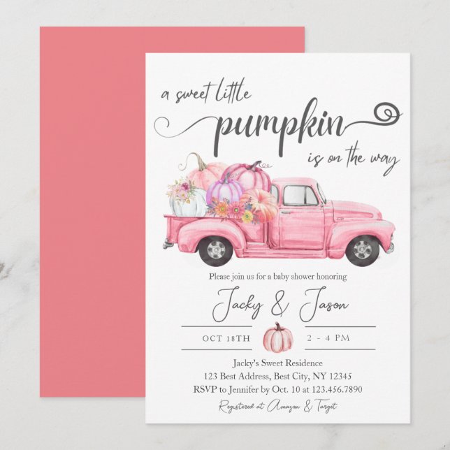 Sweet Little Pumpkin Pink Girl Baby Shower Invitation (Front/Back)