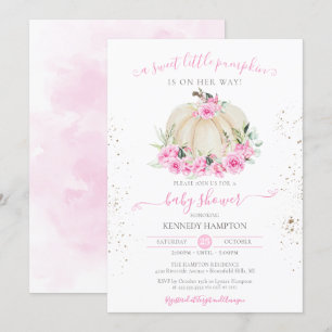 Sweet Little Pumpkin Pink Rose Girl Baby Shower Invitation
