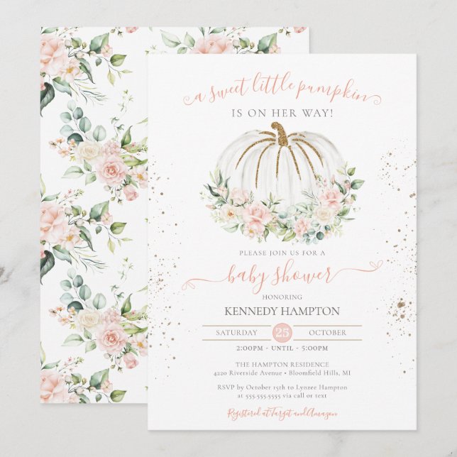 Sweet Little Pumpkin Soft Pink Autumn Baby Shower Invitation (Front/Back)