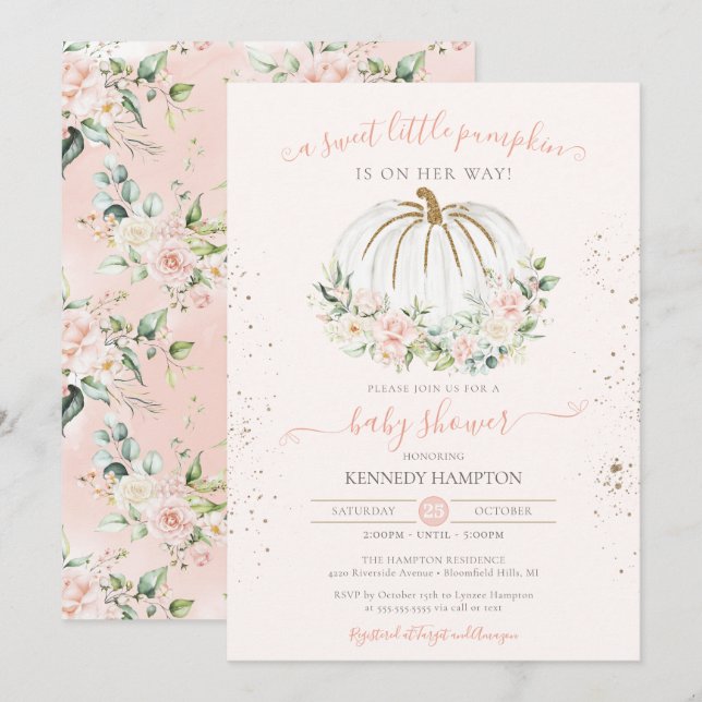 Sweet Little Pumpkin Soft Pink Autumn Baby Shower Invitation (Front/Back)
