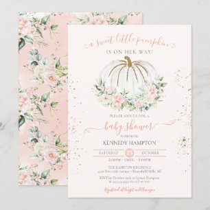 Sweet Little Pumpkin Soft Pink Autumn Baby Shower Invitation