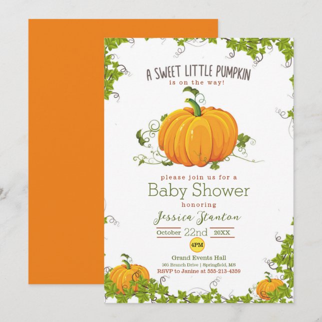 Sweet little pumpkin vine Baby Shower Invitation (Front/Back)