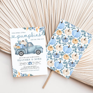 Sweet Little Pumpkins Blue Twins Baby Shower Invitation