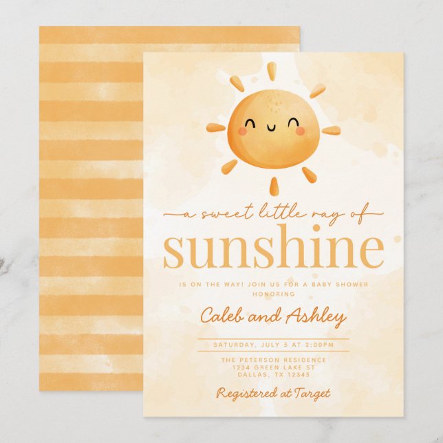 Sweet Little Ray of Sunshine Sun Baby Shower Invitation (Front/Back)