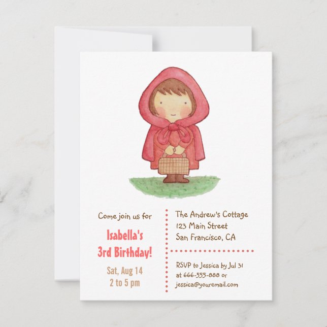 Sweet Little Red Riding Hood Girls Birthday Party Invitation (Front)