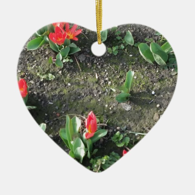 sweet little red spring flowers in the park ceramic tree decoration (Front)