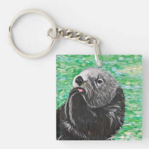 Sweet Little Sea Otter Painting Key Ring