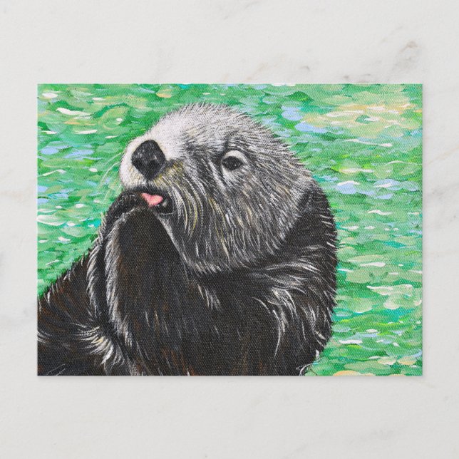 Sweet Little Sea Otter Painting Postcard (Front)
