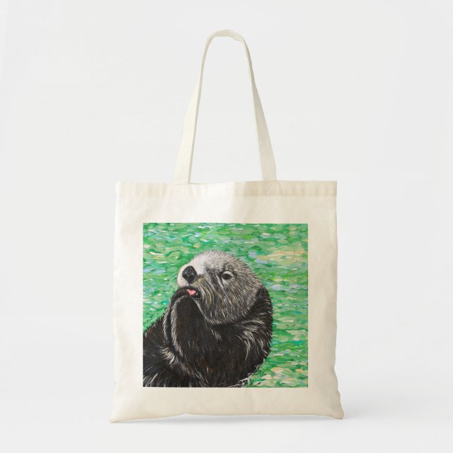 Sweet Little Sea Otter Painting Tote Bag (Front)