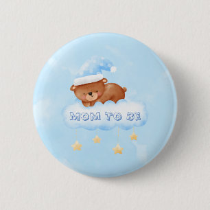 Sweet Little Teddy Bear Boy Baby Shower 6 Cm Round Badge