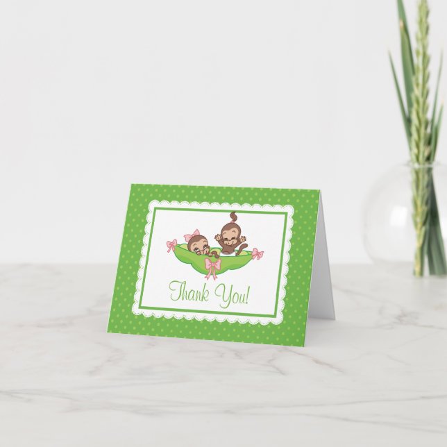 Sweet Little Twins Monkey Pea Pod Thank You Card (Front)
