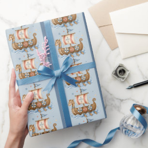 Sweet Little Viking Ship Baby Shower Wrapping Paper