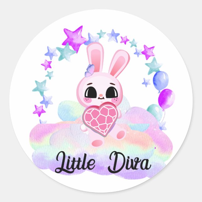 sweet little white rabbit  classic round sticker (Front)
