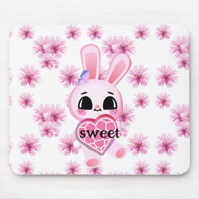 sweet little white rabbit  mouse mat (Front)