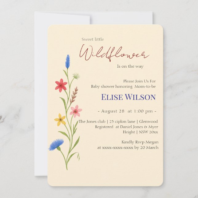 Sweet little wildflower is on the way  invitation (Front)