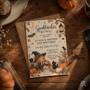 Sweet Little Witch Halloween Watercolor Birthday Invitation