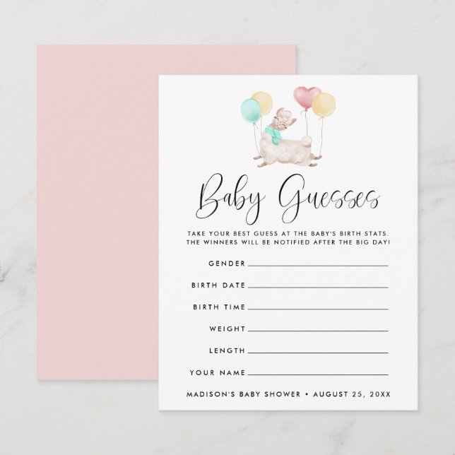 Sweet Llama Baby Shower Guessing Game (Front/Back)