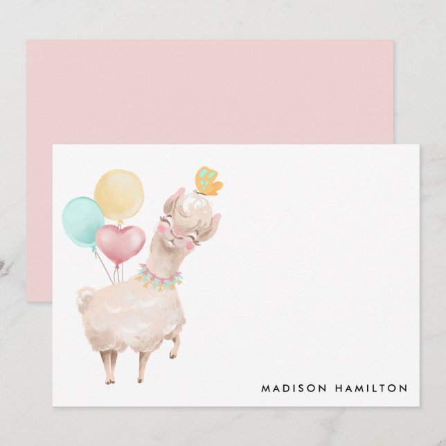 Sweet Llama Personalised Stationery Card (Front/Back)