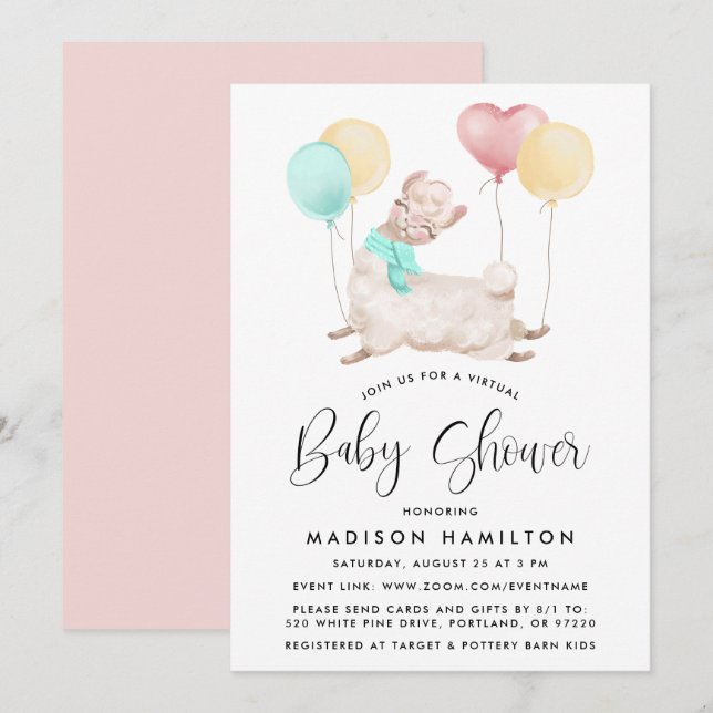 Sweet Llama Virtual Baby Shower Invitation (Front/Back)