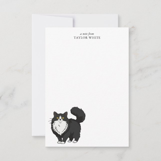 Sweet Long Haired Tuxedo Cat Thank You Card (Front)