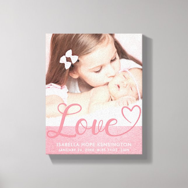 Sweet Love Baby Girl Birth Announcement Canvas Print (Front)