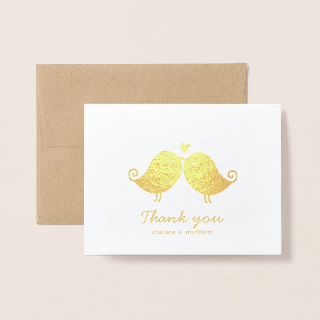 Sweet Love Birds Wedding Photo Thank You Foil Card (Front With Envelope)