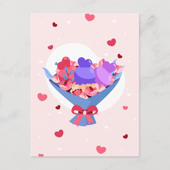 Sweet Love Bouquet Flowers Hearts Ice Cream Holiday Postcard (Front)