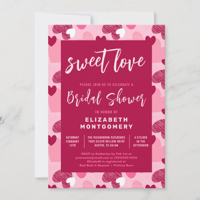 Sweet Love Heart Pattern Valentine's Bridal Shower Invitation (Front)