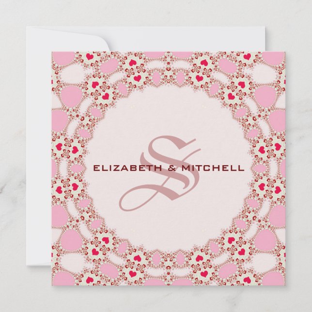 Sweet Love Hearts Lace Monogram Wedding Invitation (Front)